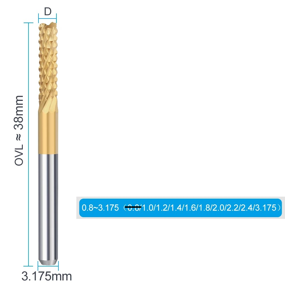 Фрезы 0.8-3.175мм 3,175 мм из нитрид титана 10 шт