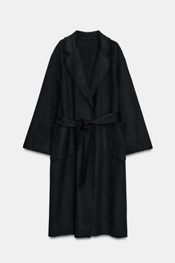 ZARA ПАЛЬТО ИЗ ШЕРСТИ С ПОЯСОМ, ЧЕРНЫЙ