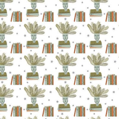 Принт с книгами и комнатным растением