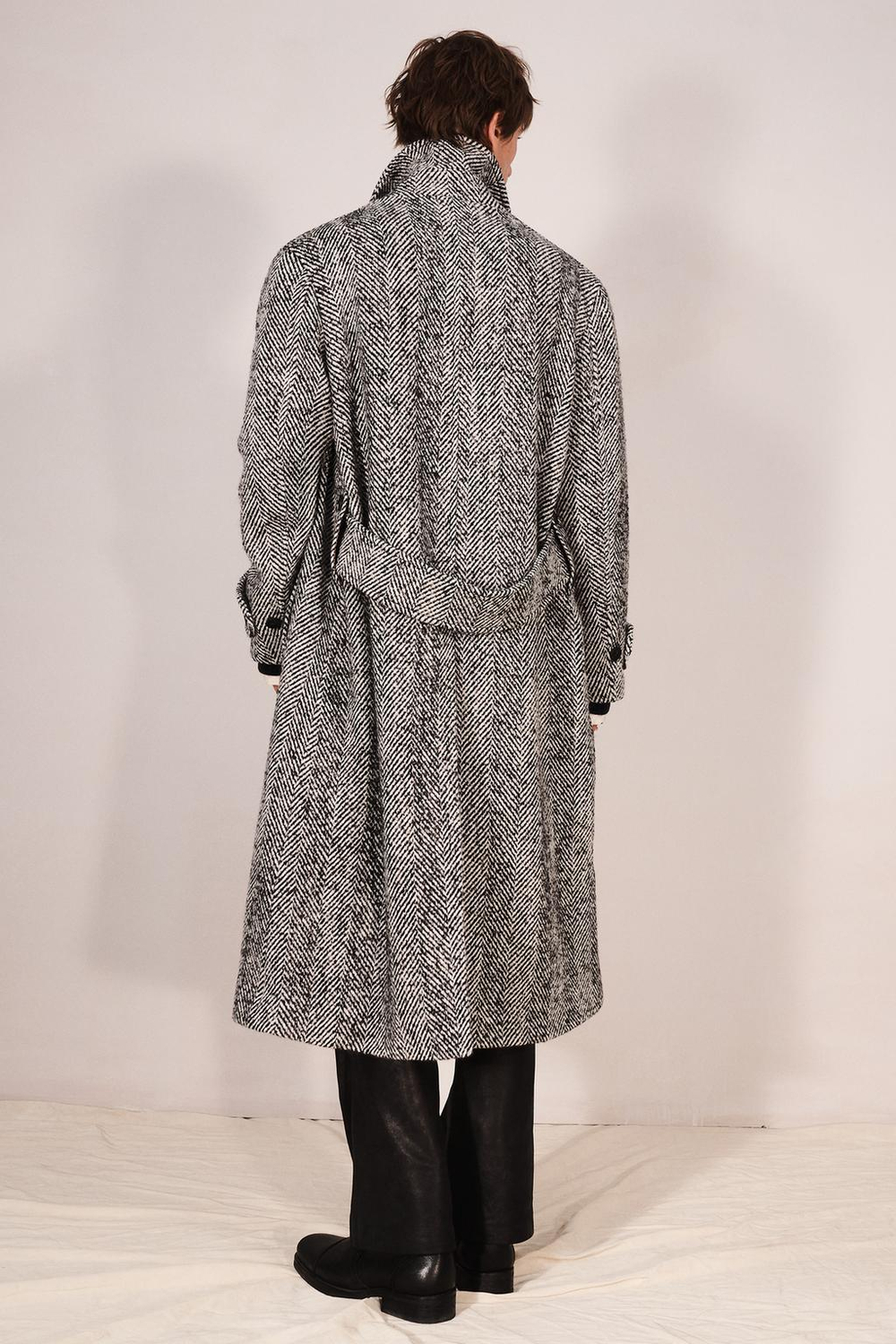 ZARA ПАЛЬТО СВОБОДНОГО КРОЯ В ЕЛОЧКУ, БЕЛЫЙ/ЧЕРНЫЙ