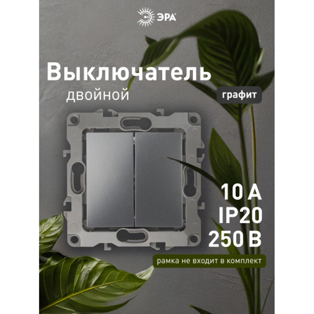 12-1104-12 ЭРА Выключатель двойной, 10АХ-250В, IP20, Эра12, графит | Эра 12