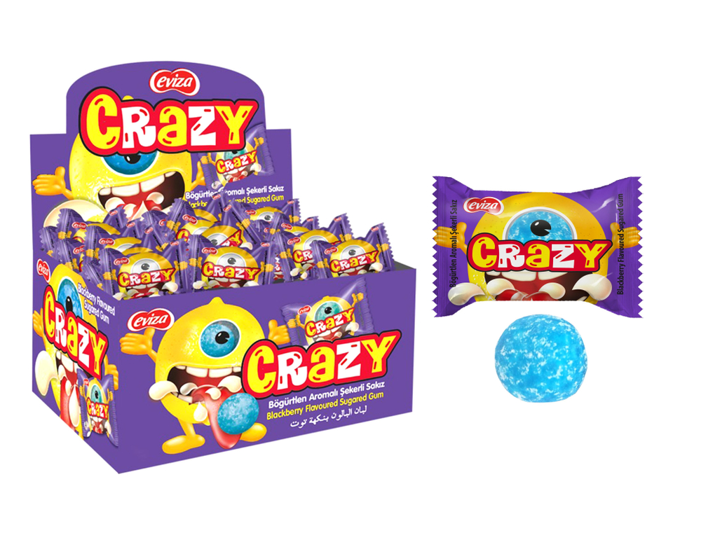 CRAZY GUM кислая жвачка ежевика, блок 100шт. (3,5г х 100шт х 20бл)