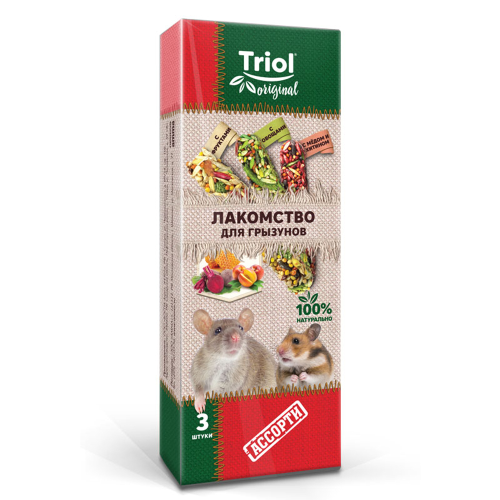 Лакомство Triol Original Ассорти для грызунов 3 шт, 75 г