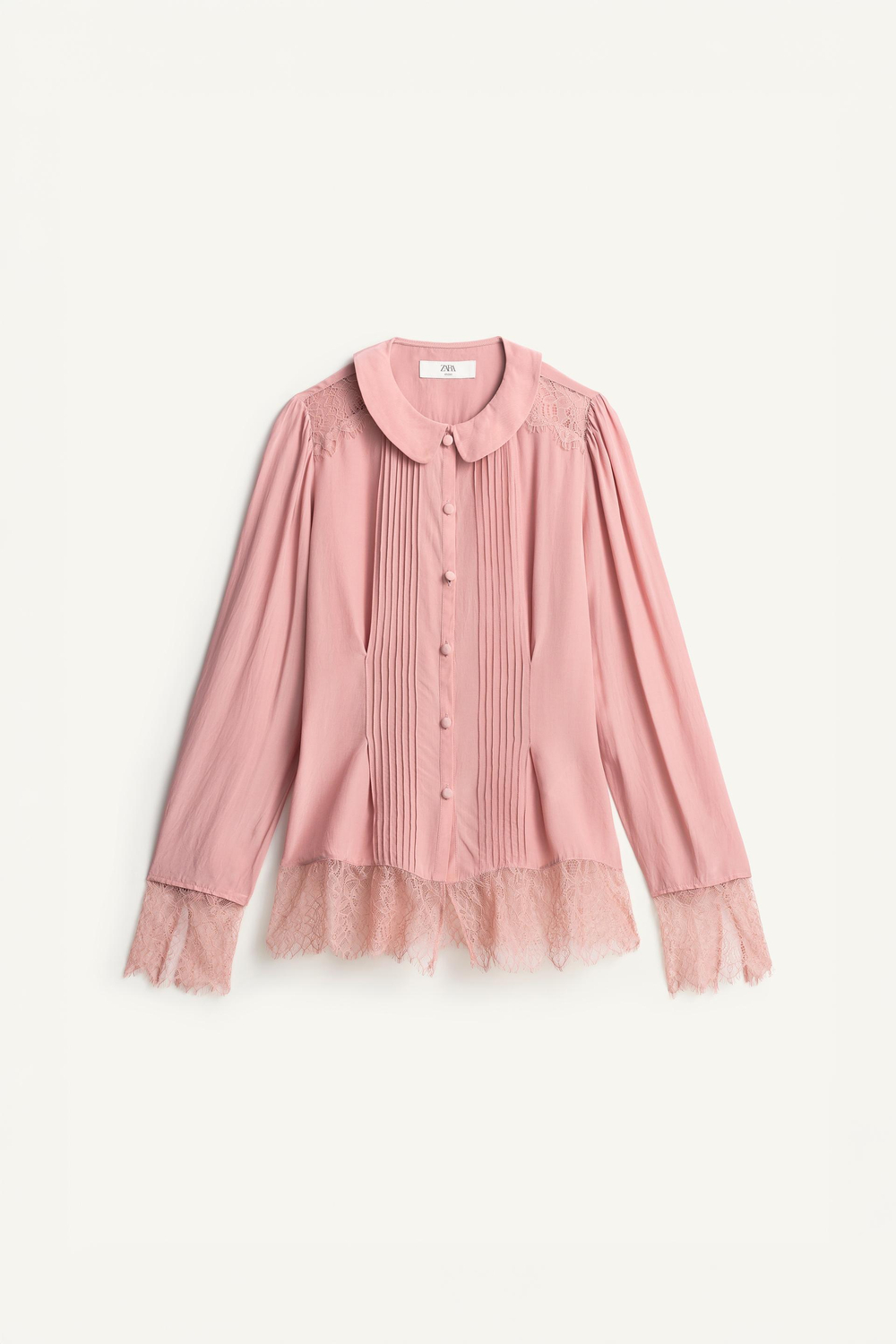 ZARA РУБАШКА С КРУЖЕВОМ - LIMITED EDITION, БЛЕДНО-РОЗОВЫЙ