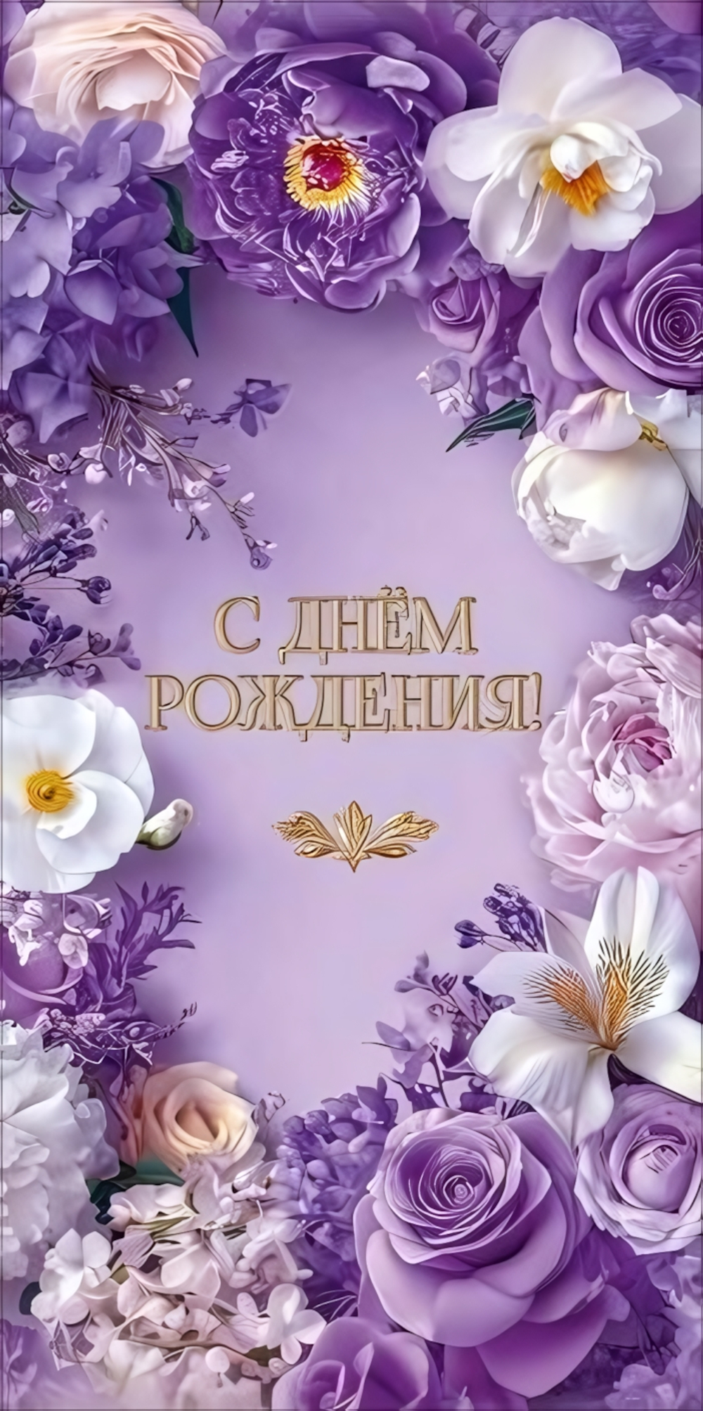 Конверт для денег "С Днём рождения!" обрамление из белых и фиолетовых цветов (Праздник)