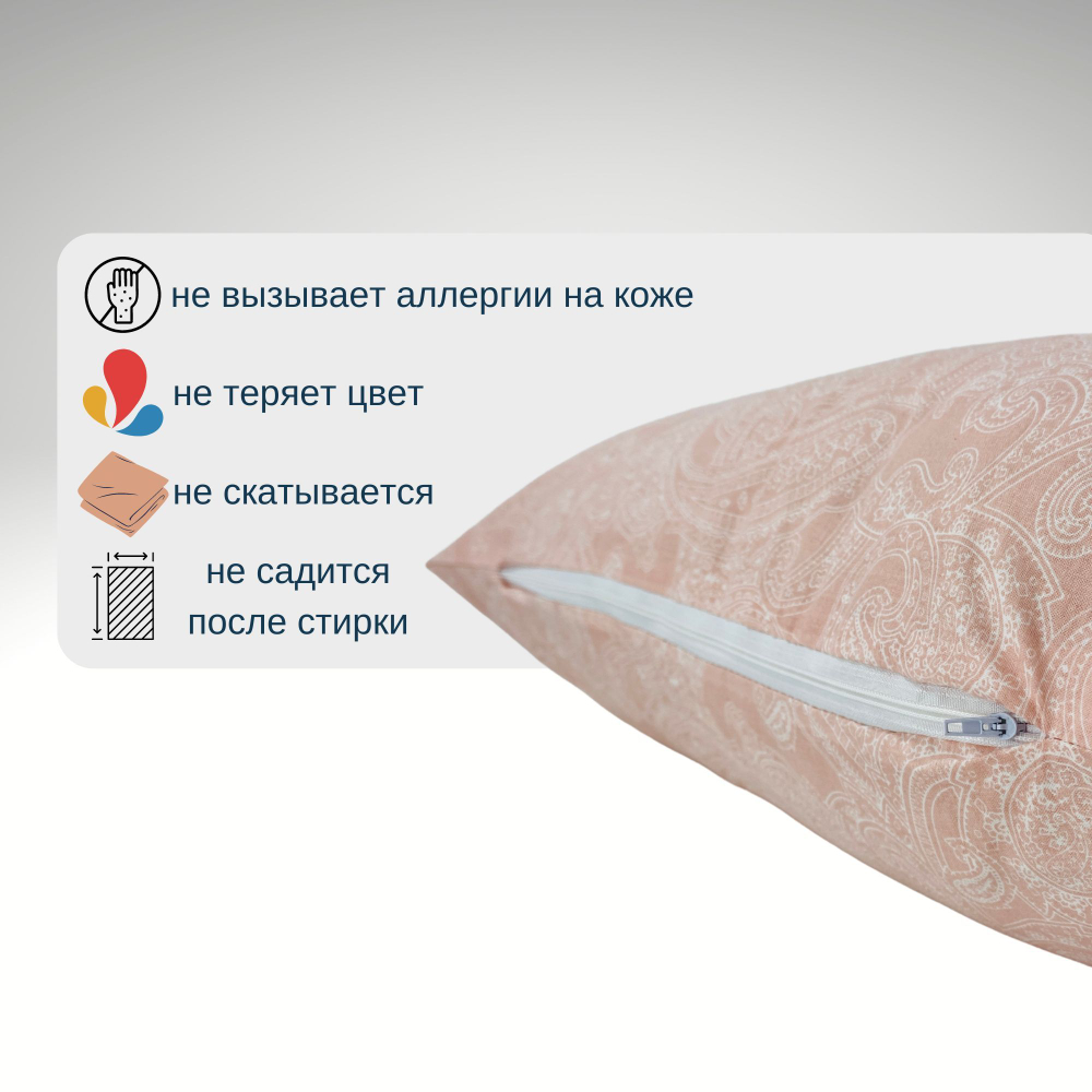 Наволочка на молнии, Хлопок, Перкаль, 70х70, 1шт