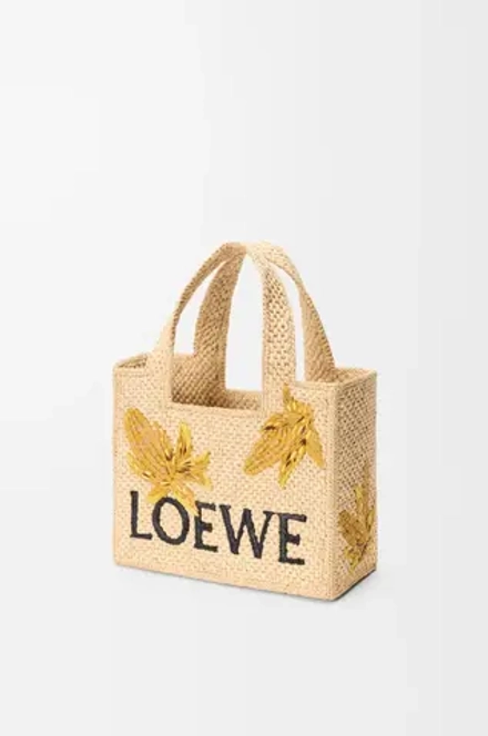 Loewe Маленькая сумка-тоут Font из рафии, натуральный/горчичный