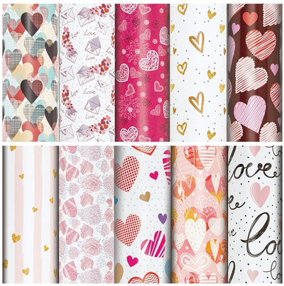 Бумага упаковочная 70x100см. "Love Story" 10 дизайнов в ассорт. (Золотая сказка)