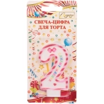 Свеча для торта Цифра Happy «2» 6*4 см, красный