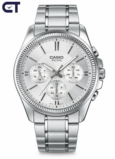 CASIO MTP-1375D-7A ENTICER MEN мужские наручные часы — светлый циферблат, день недели и дата в классическом стальном корпусе