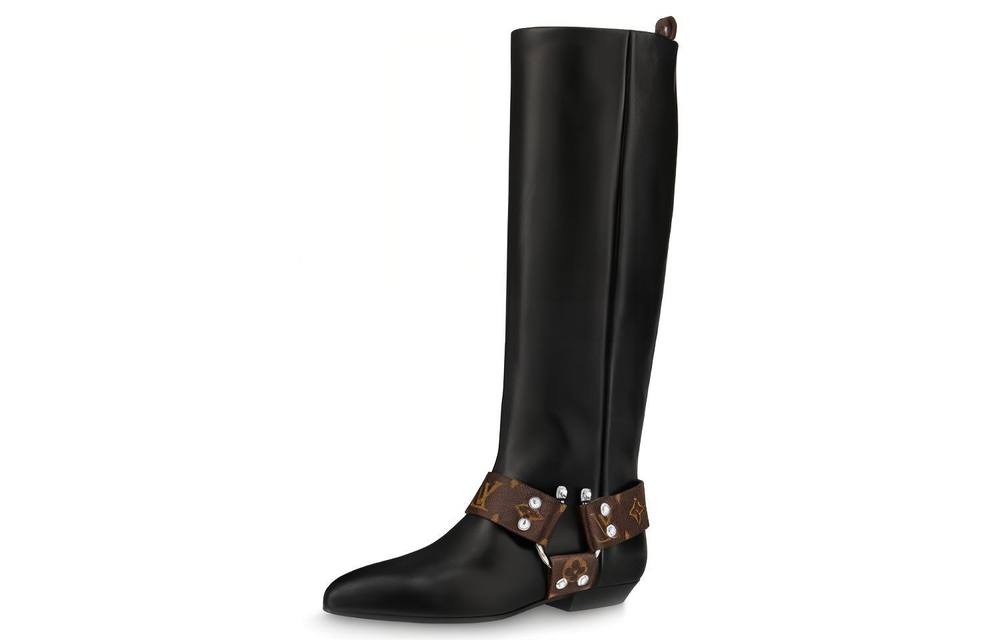 LOUIS VUITTON Rhapsody High Boots "Black With Brown Belt" Women"s
