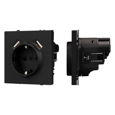 Механизм розетки с USB зарядкой SCT-NOBE-MUAA-SFPL-BK (230V, 16A) (Arlight, -)