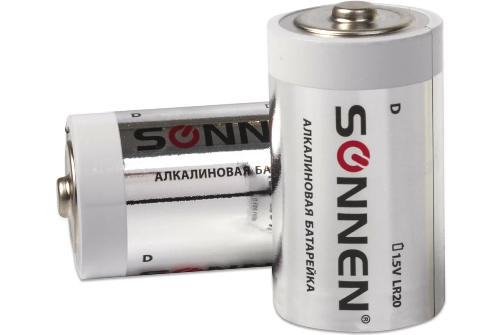 Батарейки SONNEN Alkaline, D алкалиновые, 2 шт., в блистере, 451091