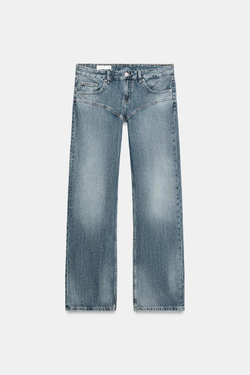 ZARA ДЖИНСЫ TRF STRAIGHT С НИЗКОЙ ПОСАДКОЙ И ШВАМИ, СИНИЙ