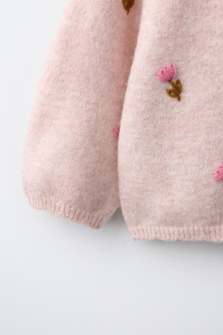 ZARA КАРДИГАН С ВЫШИТЫМИ ЦВЕТАМИ, ЦВЕТ РОЗОВОГО ДЕРЕВА