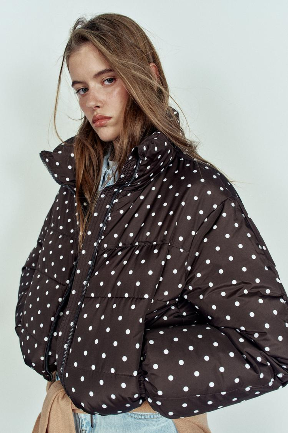 ZARA СТЕГАНЫЙ АНОРАК WATER REPELLENT WINDPROOF, КОРИЧНЕВЫЙ/ЭКРЮ
