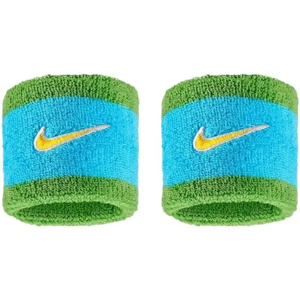 Напульсник теннисный Nike Swoosh 2P - baltic blue/chlorophyll/university gold