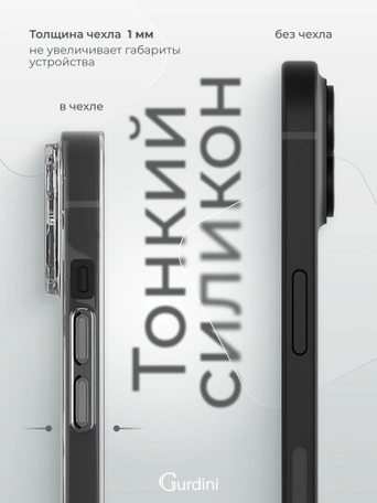 Чехол накладка iPhone 14 6.1" Gurdini Ultra Twin силикон 1 mm с защитой камеры прозрачный