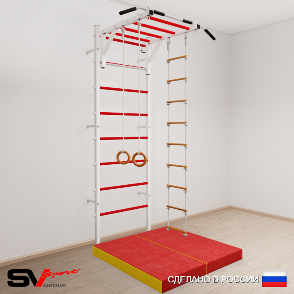 Шведская стенка Sv Sport 5374 (Турник рукоход/Кольца/Лестница/Мат 1м)