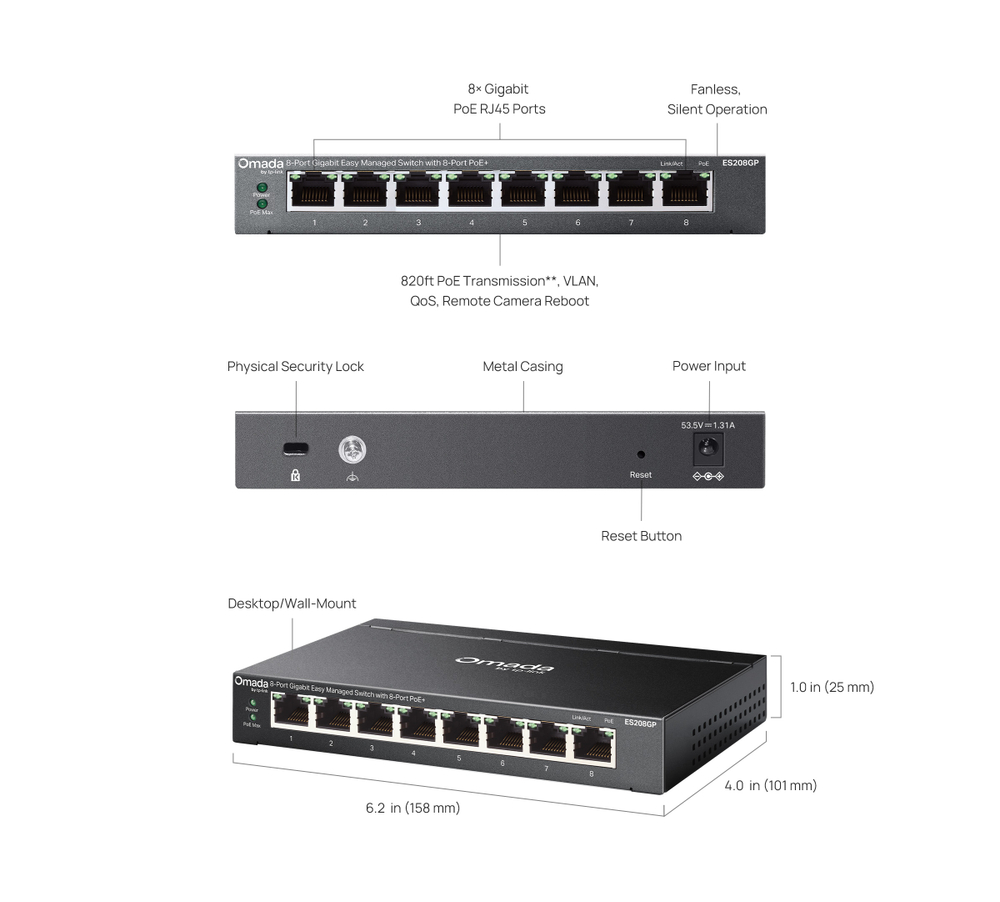 Коммутатор TP-Link Omada ES208GP