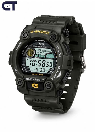 CASIO G-7900-3DR G-SHOCK мужские наручные часы — зелёная цифровая модель с графиком приливов и WR200