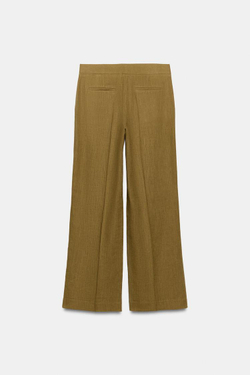 ZARA БРЮКИ ПРЯМОГО КРОЯ ИЗ ЛЬНА, ЦВЕТ ОЛИВКОВОГО МАСЛА