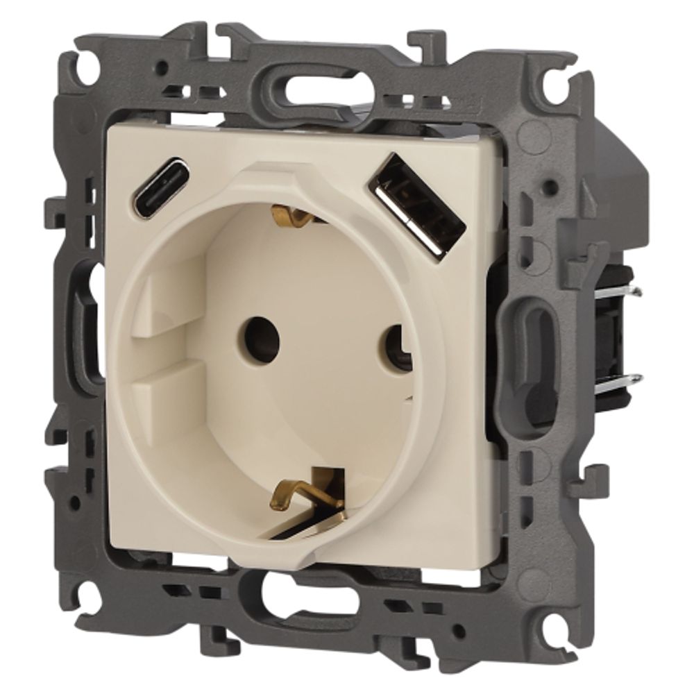 Розетка ЭРА Серия 12 12-4108-02 2P+E 16A-250В со шторками с USB type-A+C 5В-3А слоновая кость | Эра 12