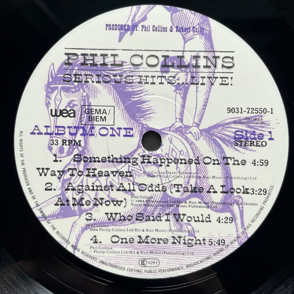 Винтажная виниловая пластинка LP Phil Collins Serious Hits Live (Германия 1990)