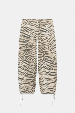 ZARA ШИРОКИЕ БРЮКИ С АНИМАЛИСТИЧЕСКИМ ПРИНТОМ И ШНУРКАМИ, ТИГРОВЫЙ ПРИНТ
