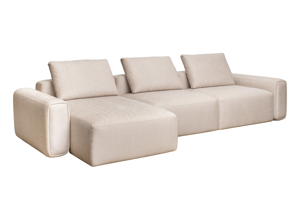 Диван Garda Decor трехместный Турин (Turin)(3 секции) с канапе и мех бежевый Koza3805-BEG 355*163,568 см