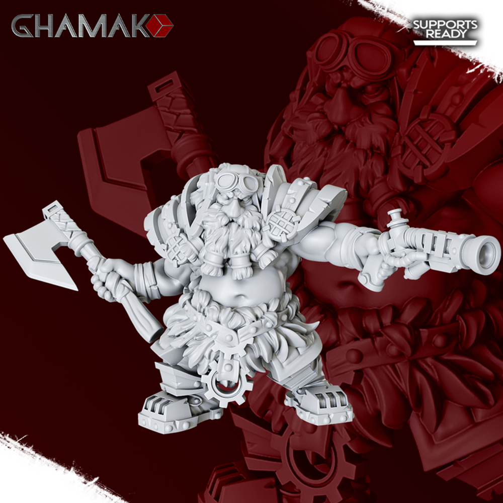 Grand Alliance Order Kharadron Overlords Dwarf Дварф с топором и пистолетом миниатюра для dnd, днд, pathfinder, фентези, Настольная игра, НРИ, Варгейм, РПГ