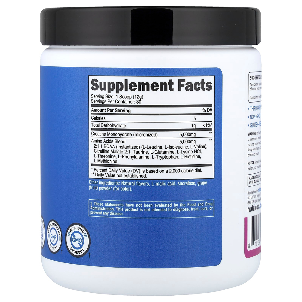 Nutricost, Performance, креатин и аминокислоты, со вкусом винограда, 372 г (13,3 унции)
