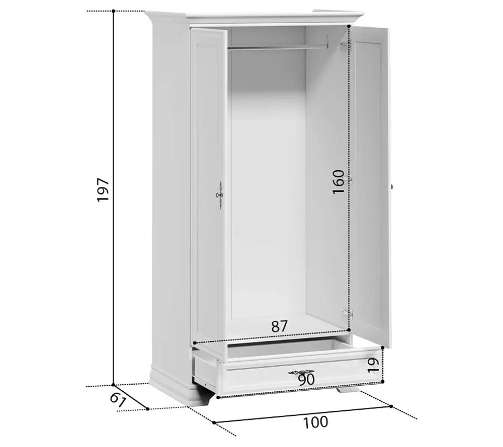 Шкаф двустворчатый Кентаки SZF2D1S белый