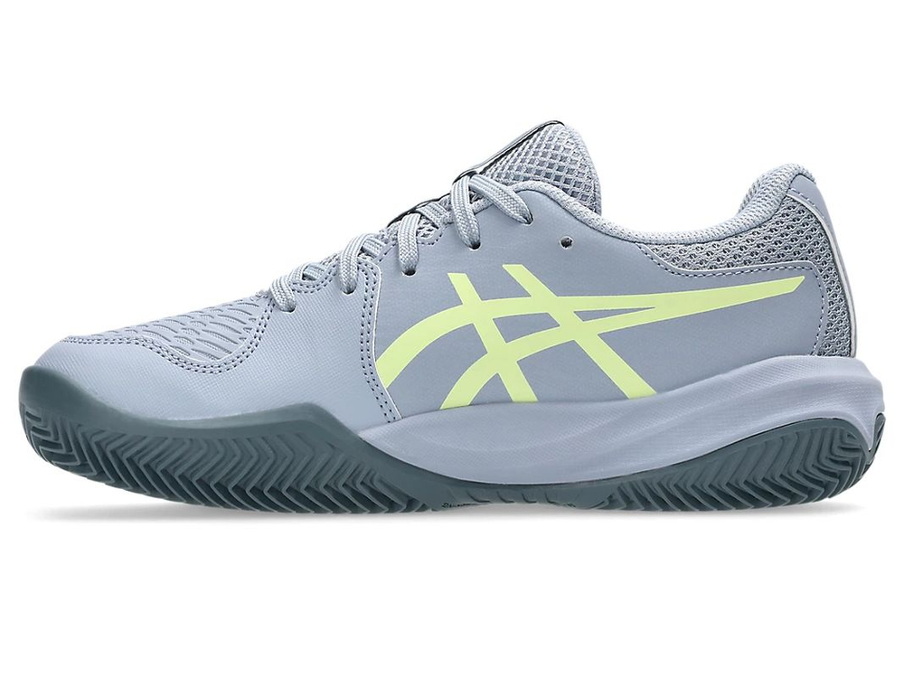 Детские теннисные кроссовки Asics Gel-Resolution X GS Clay — серо-синий/фисташковый