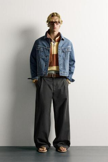 ZARA БРЮКИ WIDE-LEG СО СКЛАДКАМИ, СЕРЫЙ