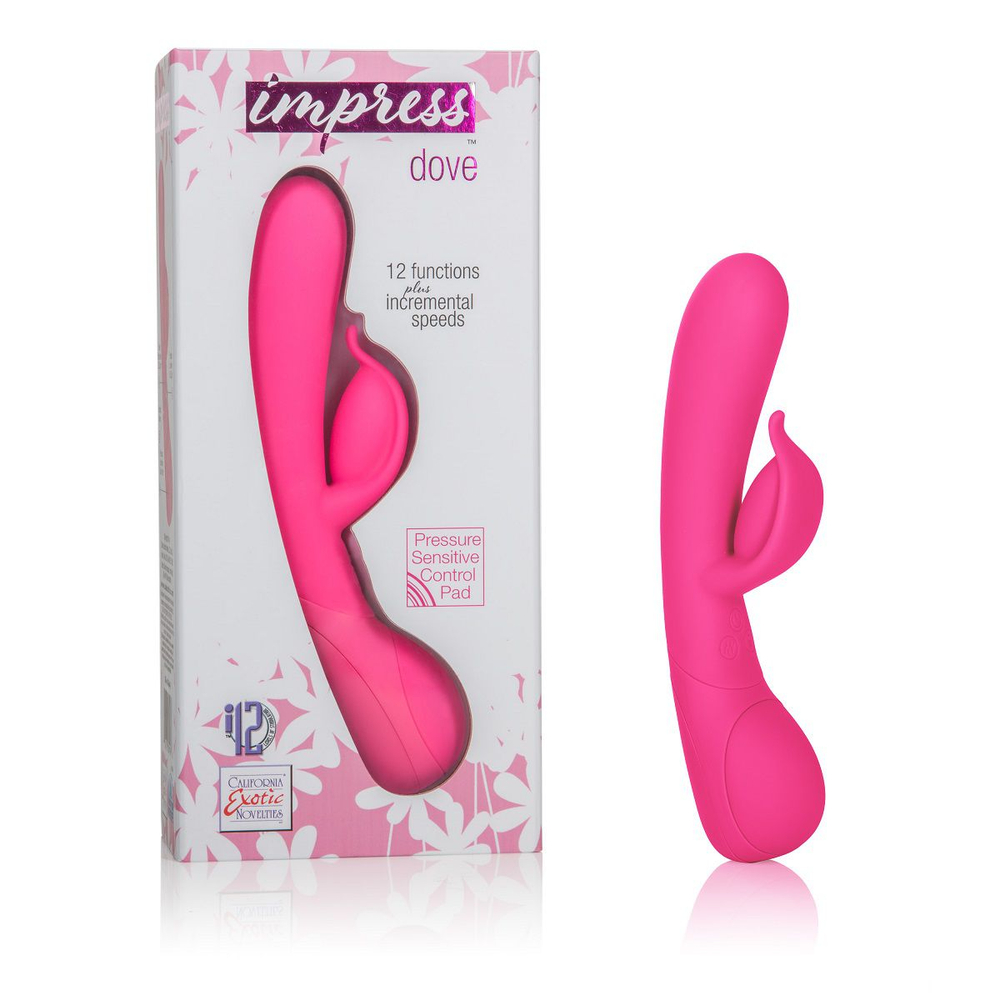 Розовый вибромассажер Impress Dove со стимуляцией клитора - 18 см. (Цвет: розовый)