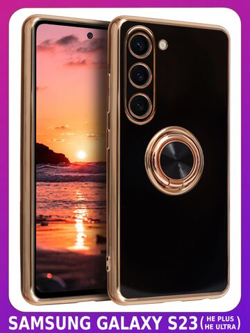 Стильный глянцевый чехол для SAMSUNG GALAXY S23 (не ULTRA/ FE/ PLUS!) с кольцом-подставкой и бархатной подкладкой