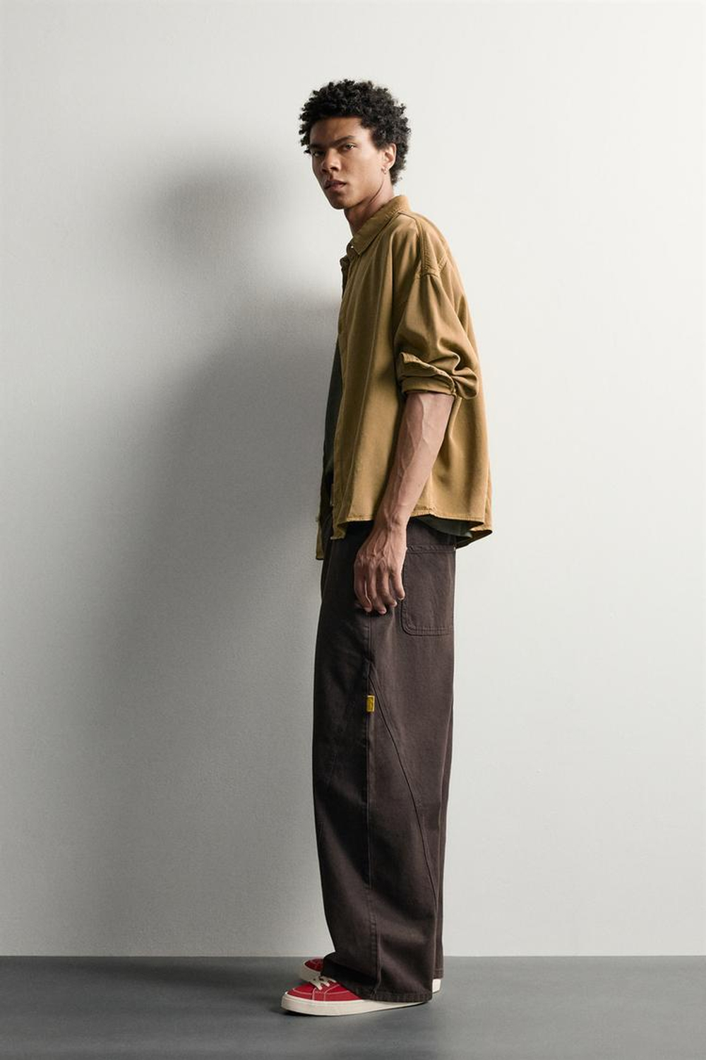 ZARA БРЮКИ BALLOON FIT СО ШВАМИ, КОРИЧНЕВЫЙ