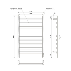 Полотенцесушитель электрический Point Селена PN16858B П8 500x800, диммер справа, черный схема