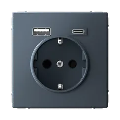 Розетка с USB A+C с заземлением и защитными шторками Systeme Electric ArtGallery Грифель GAL000732