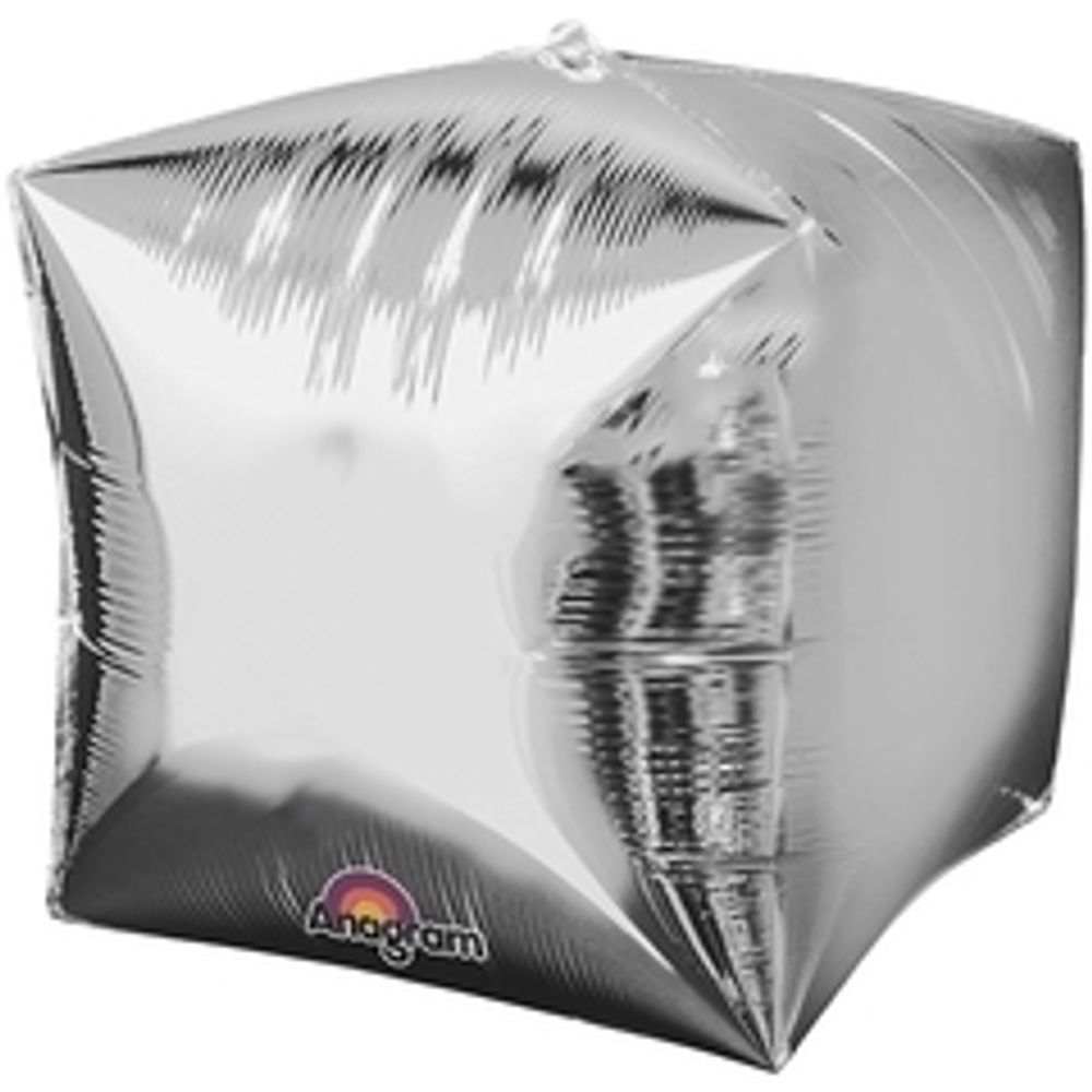 Шар А 3D КУБ 15" Б/РИС Металлик Silver (Серебро)  (БГ-19) 