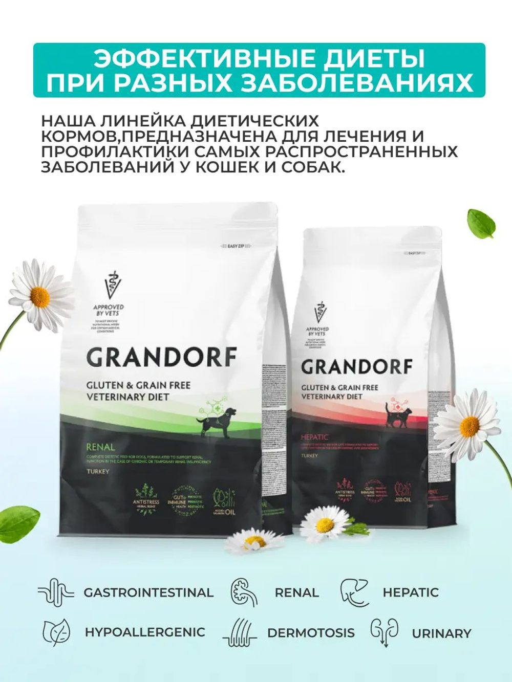 Grandorf VET Gastrointestinal Moderate Calorie при острых расстройствах ЖКТ для кошек Индейка, 2 кг.
