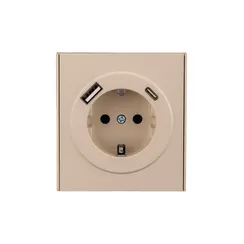 Розетка с заземлением и защитными шторками + USB A+C KRANZ Miele Strong Шелк KR-78-0704-8