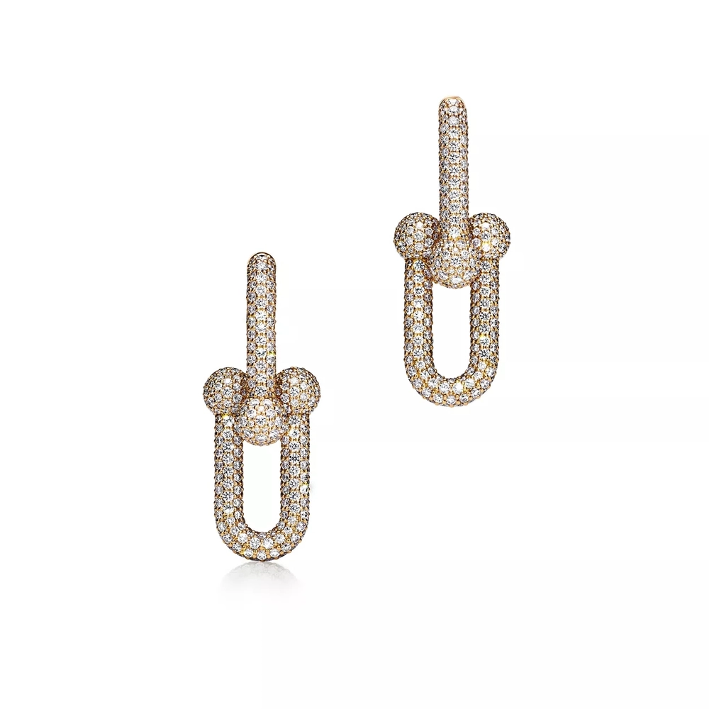 Серьги из жёлтого золота 18k с бриллиантами, Tiffany 💠 Hard Wear Large.