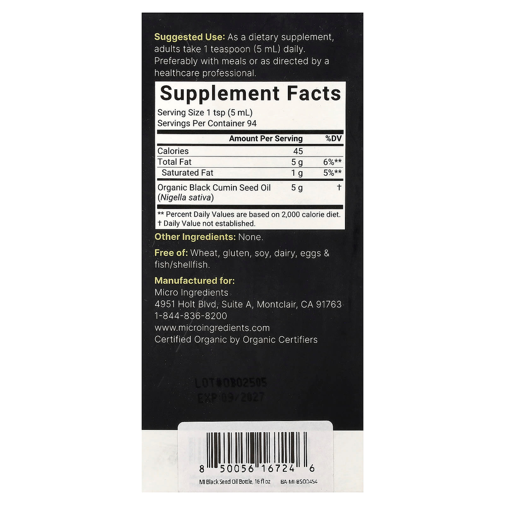 Micro Ingredients, органическое масло черного тмина, 473 мл (16 жидк. унций)