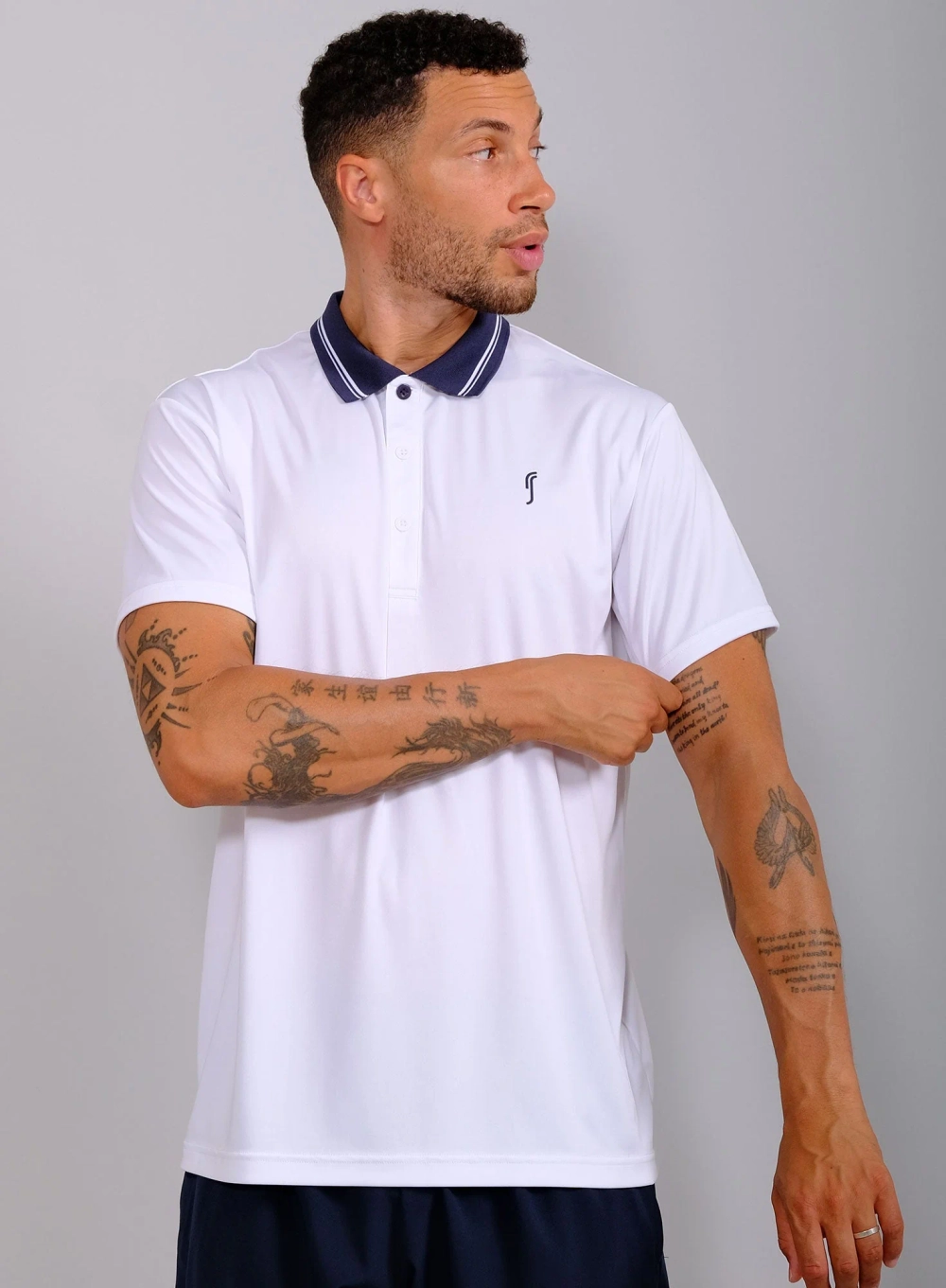 Мужское поло RS Performance Court Polo - Striped Collar REC белое (252M017-002)