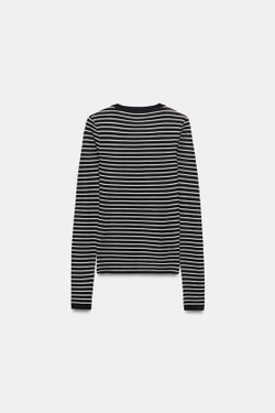 ZARA ПОЛУПРОЗРАЧНЫЙ ТРИКОТАЖНЫЙ ТОП, ПОЛОСКИ