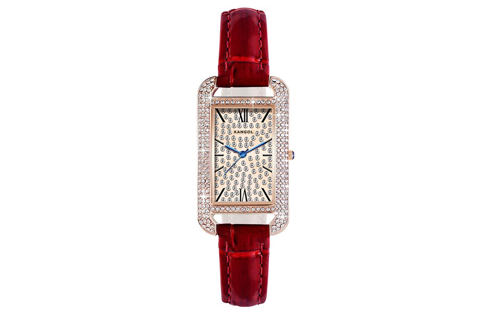 KANGOL Quartz Movement Genuine Leather Strap Watch Women"s Watch Gold Dial