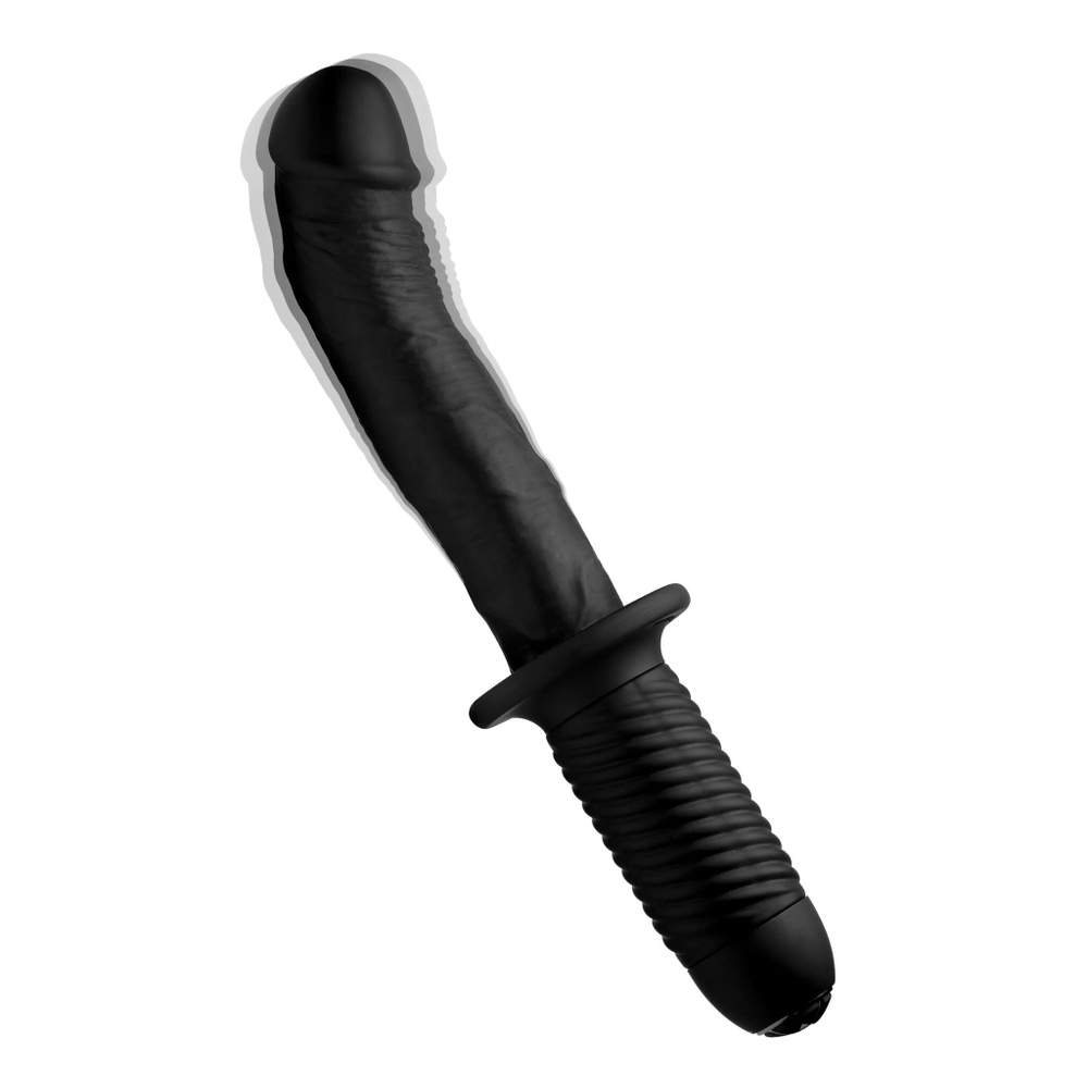 Черный вибратор The Large Realistic 10X Silicone Vibrator with Handle - 30,5 см. (Цвет: черный)
