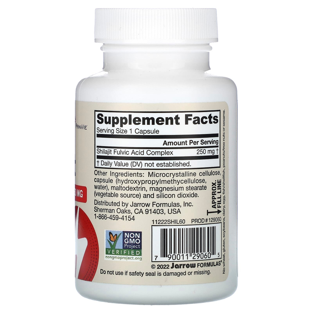 Jarrow Formulas, веганский комплекс фульвовых кислот мумие, 250 мг, 60 растительных капсул